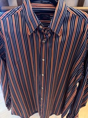 Paul & Shark Navy, Orange and White Striped Button-Down Shirt